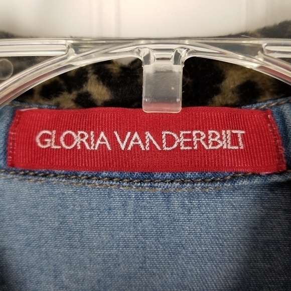 Vintage Denim Faux Fur Collar Cheetah Shirt Jacket Womens Medium Chambray Zipper - Picture 9 of 12